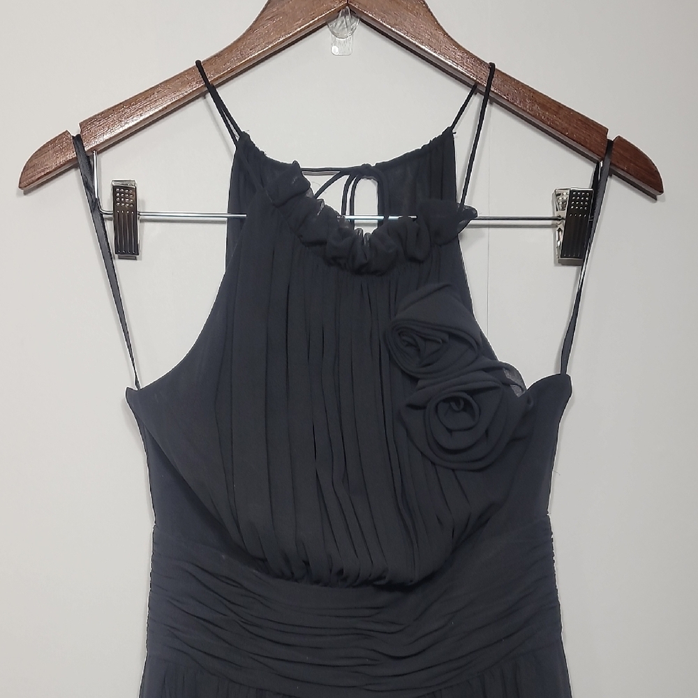 White House Black Market Halter Black Backless Dress with Rosette Detail